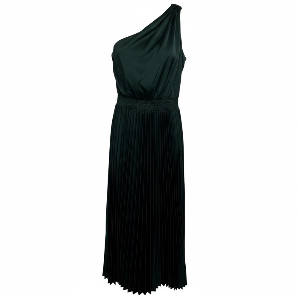 Grace Karin Womens Forest Green One Shoulder Pleated Midi Dress Size M Smocked